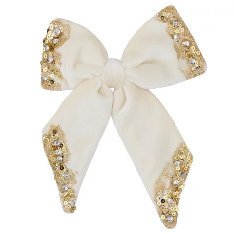 Embelished Bow Gold/White