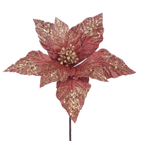Poinsettia Pick w/Glitt Velvet 24cm Pink