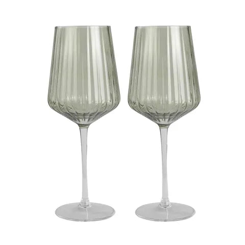 S/2 Wines Glass Ribbed Green